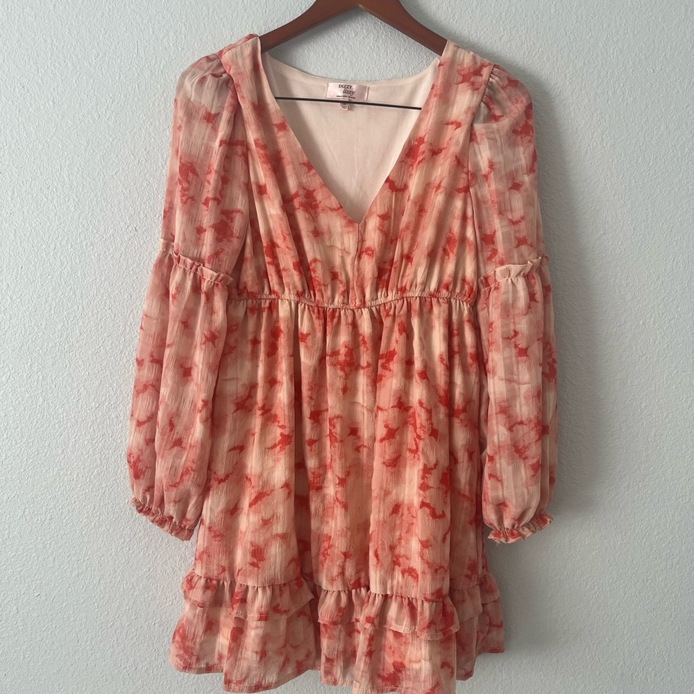 Dizzy Lizzy VNeck Surplice long balloon sleeve babydoll dress New Sz M Boho VSCO
